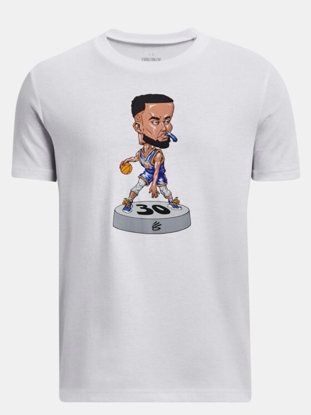 Under Armour Youth Boys White Steph Curry Bobble Head Cartoon T-shirt Size YL